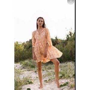 Daughter of India Kyra Mini Dress Tangerine Floral XL Boho Cotton NWOT